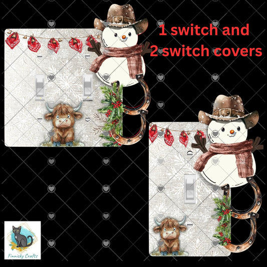 Cowboy Snowman- Double AND Single Light Switch - Sublimation Design, Decor, Winter, Christmas