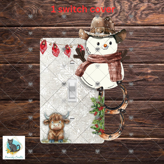 Cowboy Snowman- Single Light Switch - Sublimation Design, Decor, Winter, Christmas