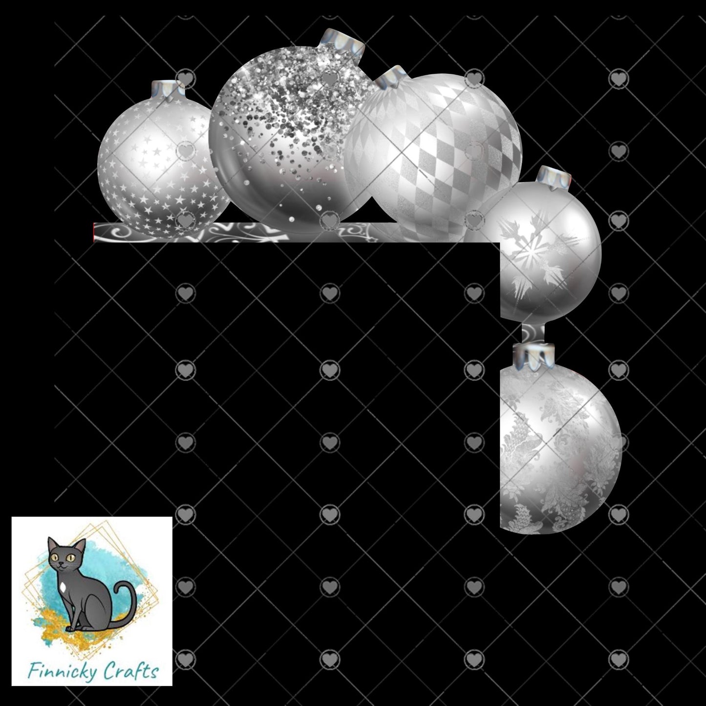 Ornament Corner Sitter - Silver bulbs, PNG Digital Download for Sublimation, door sitter, corner sitter, decor