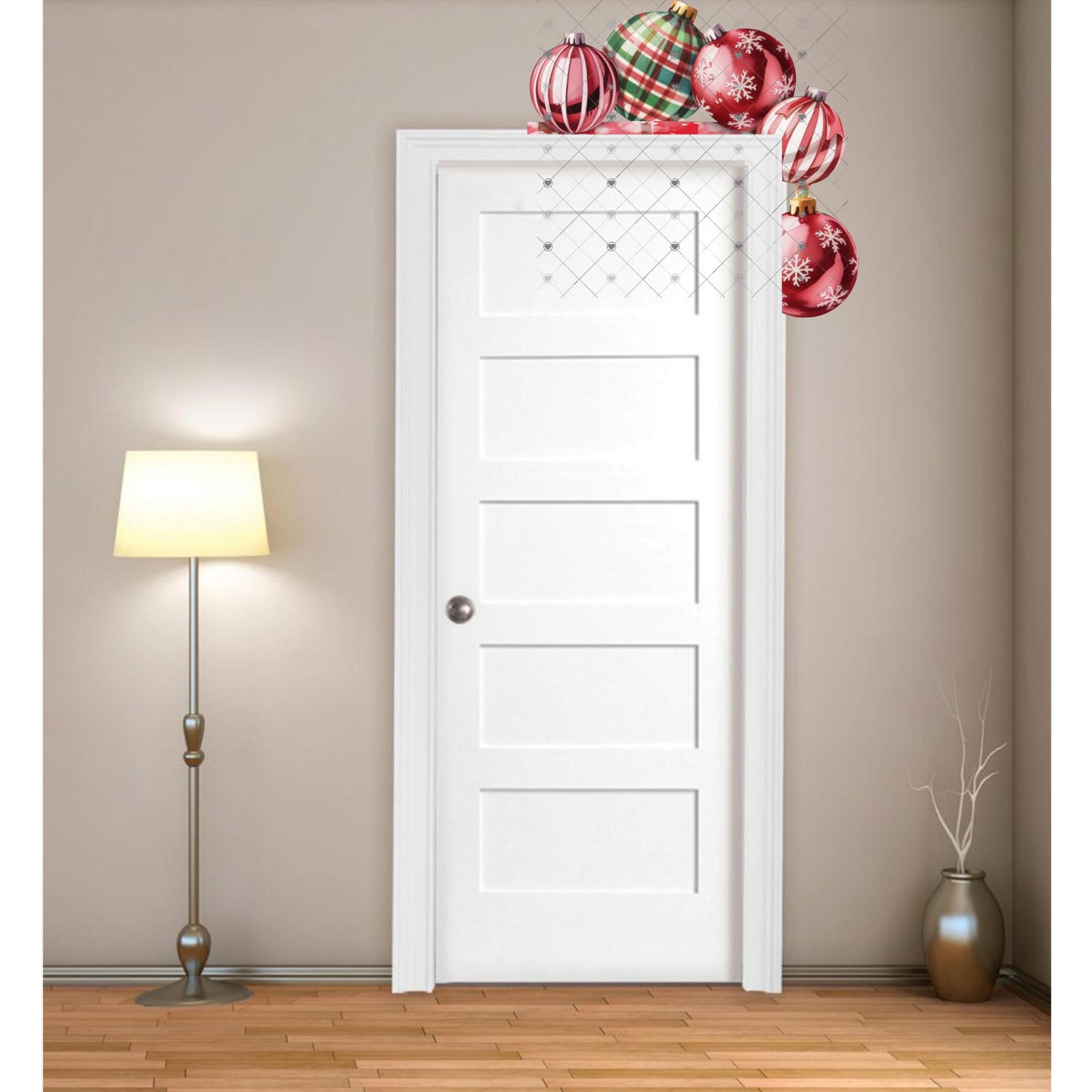 Ornament Corner Sitter - Red bulbs, PNG Digital Download for Sublimation, door sitter, corner sitter, decor
