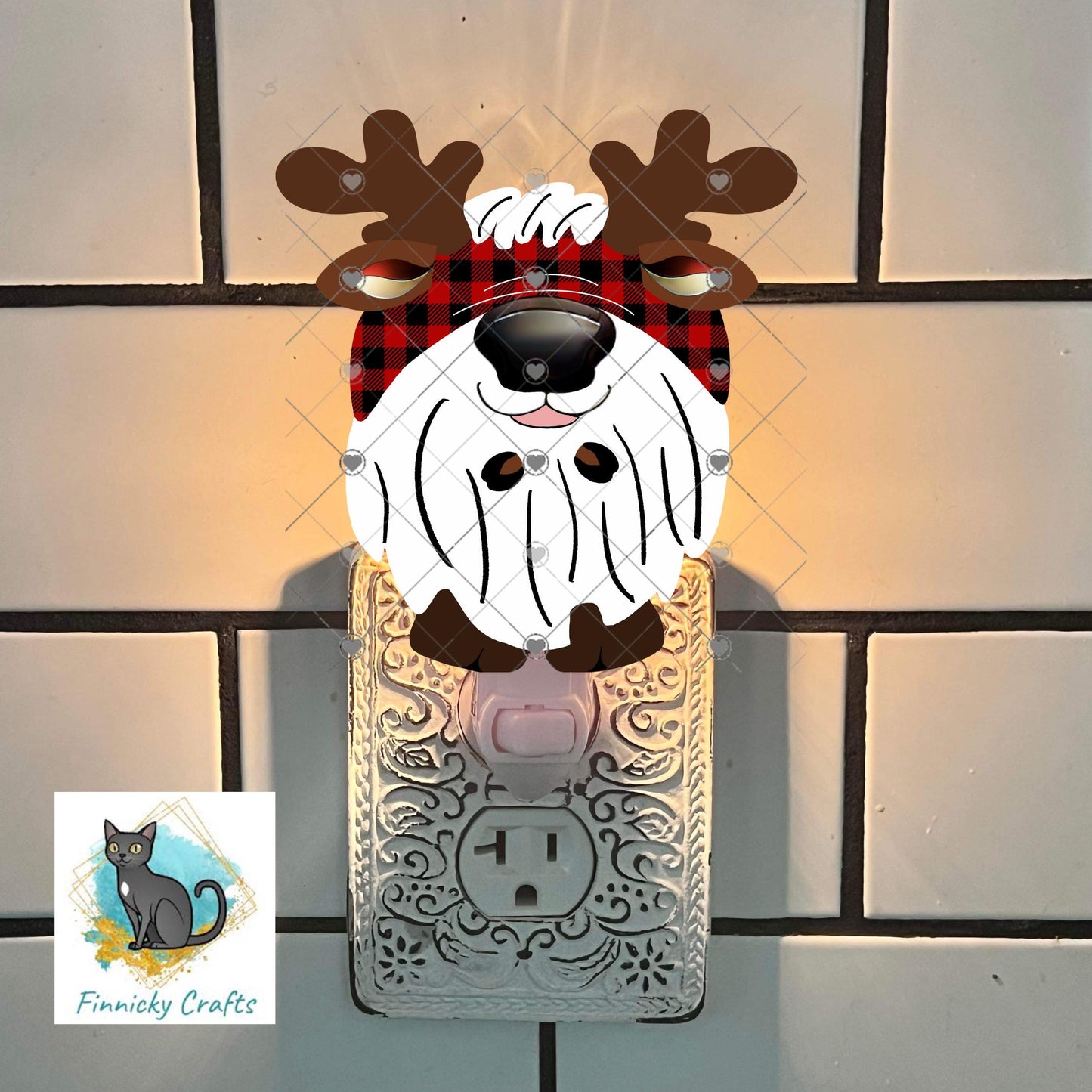 Reindeer Gnome Christmas Light Ornament Christmas Ornament PNG, DTF, Sublimation, Earrings, Night light