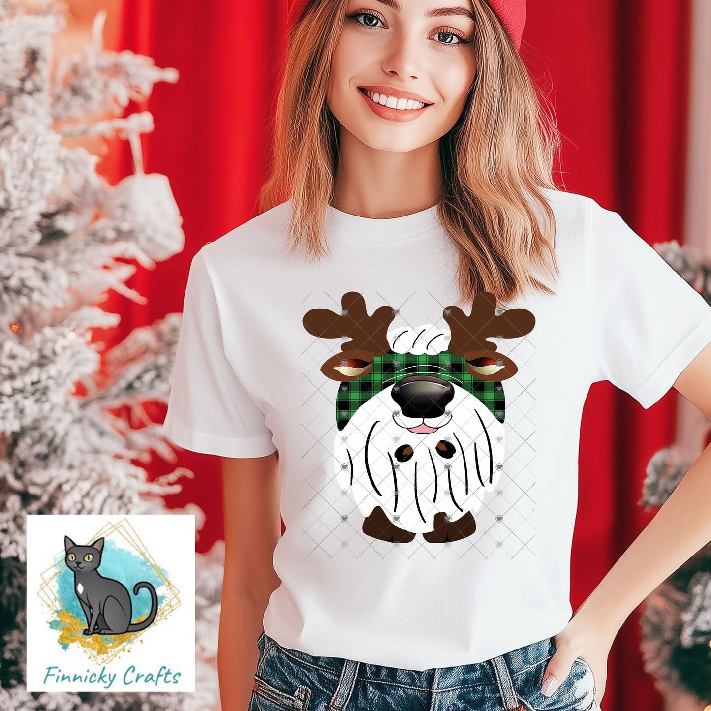 Reindeer Gnome Christmas Light Ornament Christmas Ornament PNG, DTF, Sublimation, Earrings, Night light