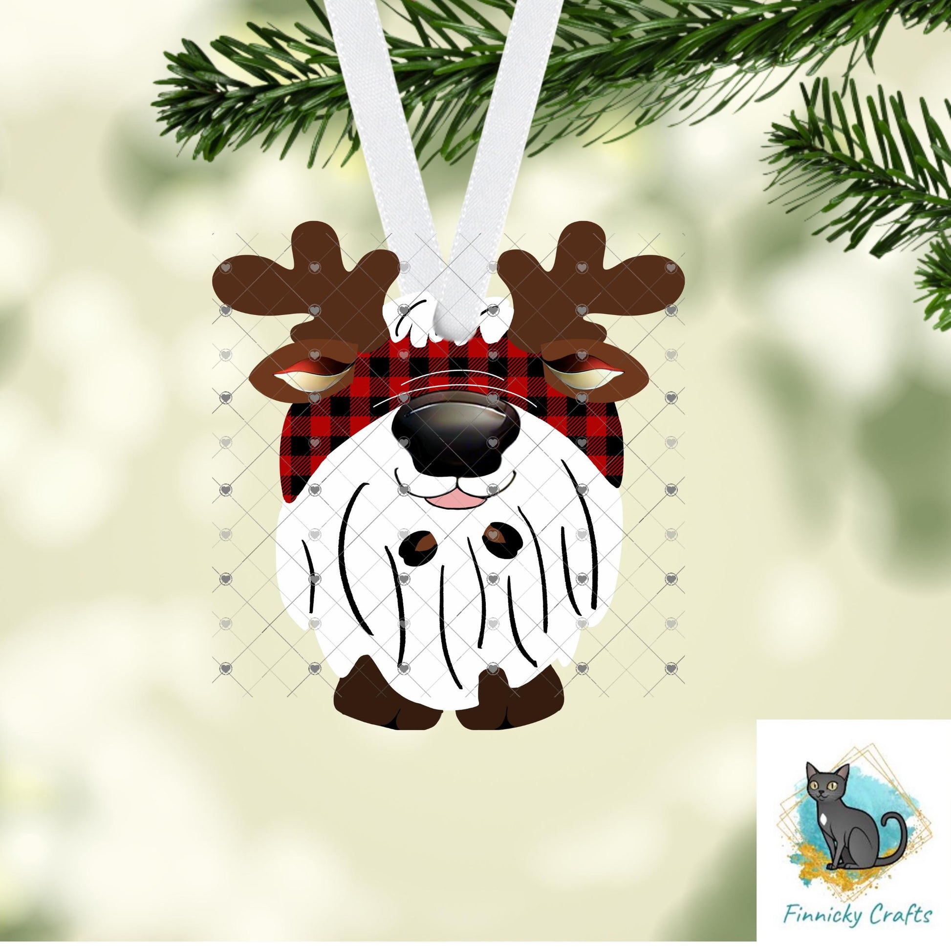 Reindeer Gnome Christmas Light Ornament Christmas Ornament PNG, DTF, Sublimation, Earrings, Night light