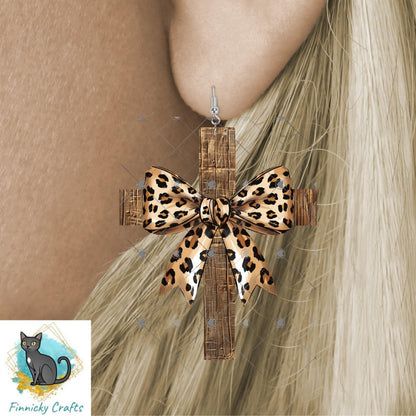 Cross with Bow, Christmas, Leopard, American Flag, Sublimation, Digital, PNG Design, Download for Earrings, Wall Decor, Door Hanger