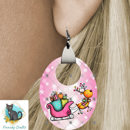 Oval Leather, Winter, Snowflakes, Santa, Reindeer, Sublimation, Digital, PNG, Design, Download