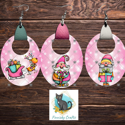 Oval Leather, Winter, Snowflakes, Santa, Reindeer, Sublimation, Digital, PNG, Design, Download