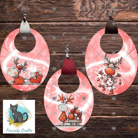 Oval Leather, Winter, Snowflakes, Reindeer, Sublimation, Digital, PNG, Design, Download