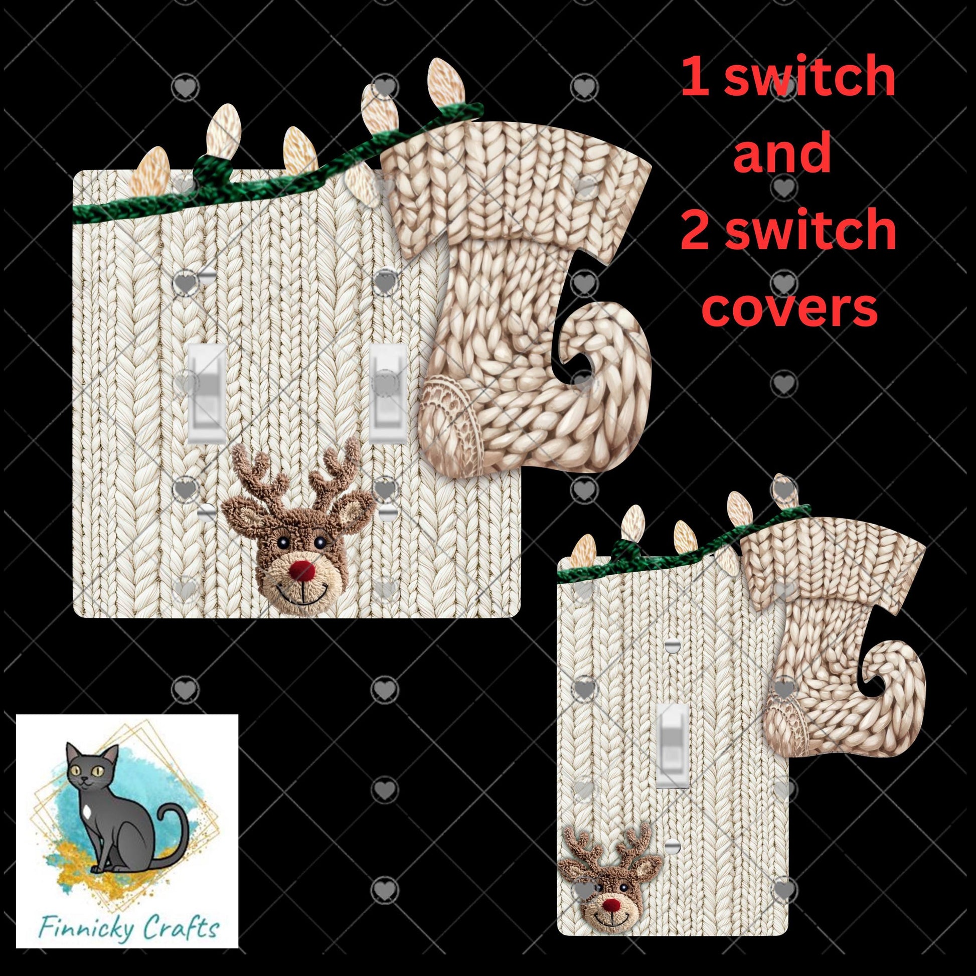 Knit Stocking Double and Single Light Switch - Decoration - Gift - PNG Digital Download for Sublimation - Customize