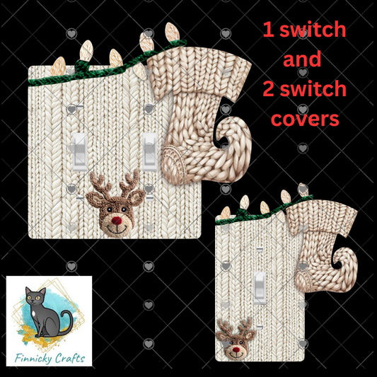 Knit Stocking Double and Single Light Switch - Decoration - Gift - PNG Digital Download for Sublimation - Customize