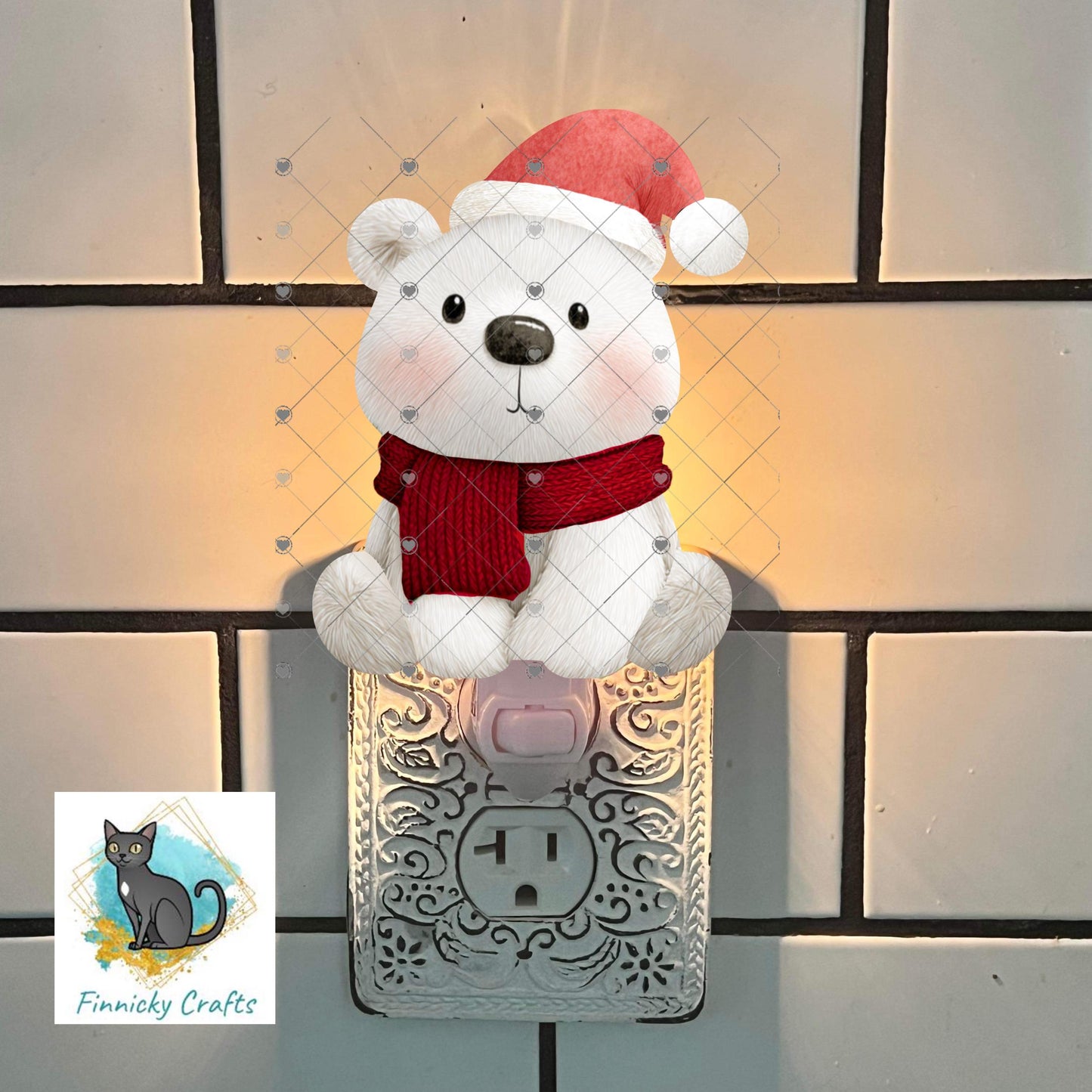 Seating Polar Bear with Scarf Christmas Ornament Bundle png, earrings, night light