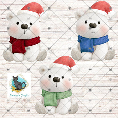 Seating Polar Bear with Scarf Christmas Ornament Bundle png, earrings, night light