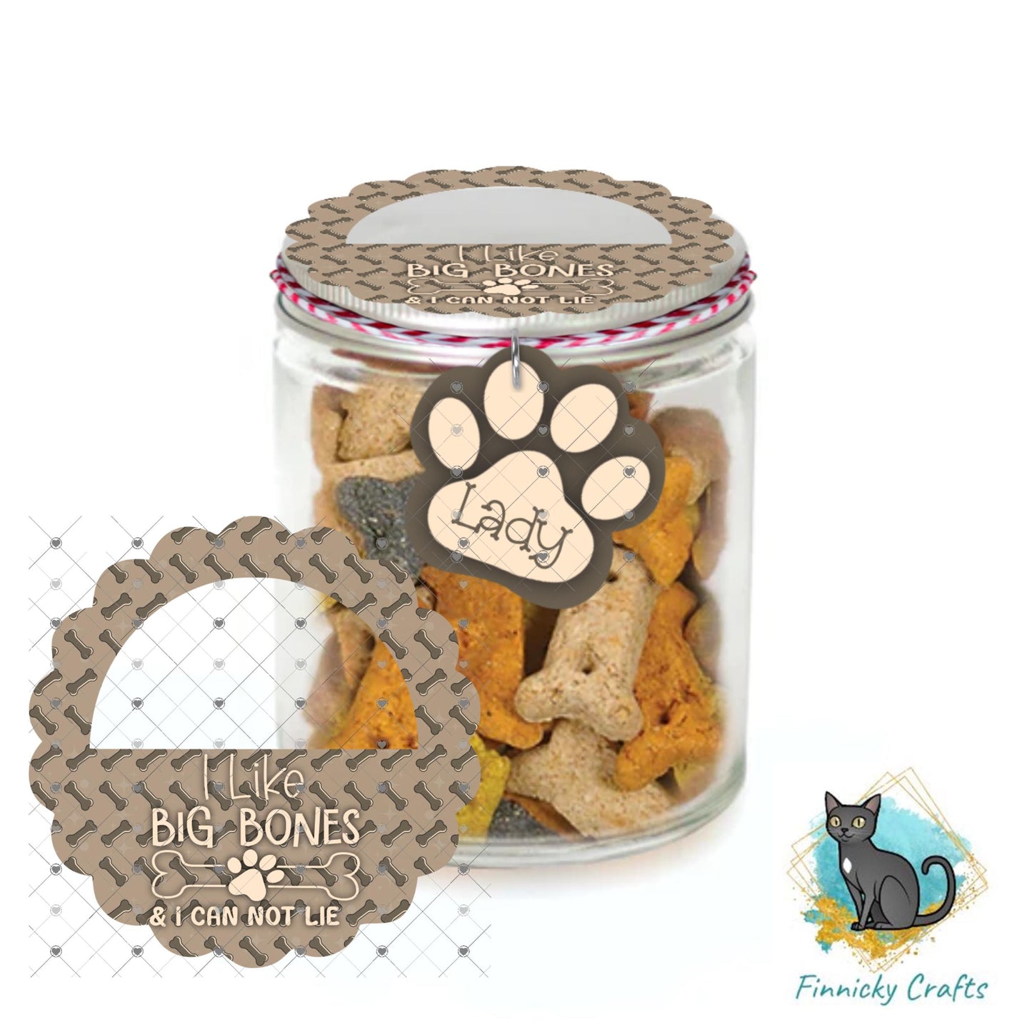 I like big bones scalloped Mason jar lid, Sublimation, Ornament png, Digital Download
