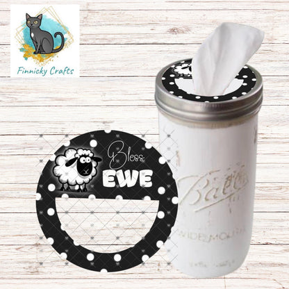 Bless Ewe (You), Gift, Sublimation, Digital Design, PNG, Download, Decoration, Mason Jar Lid, Tissue Dispenser