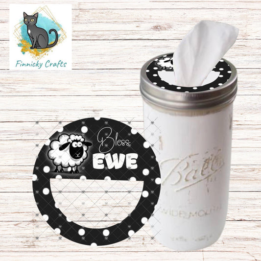 Bless Ewe (You), Gift, Sublimation, Digital Design, PNG, Download, Decoration, Mason Jar Lid, Tissue Dispenser