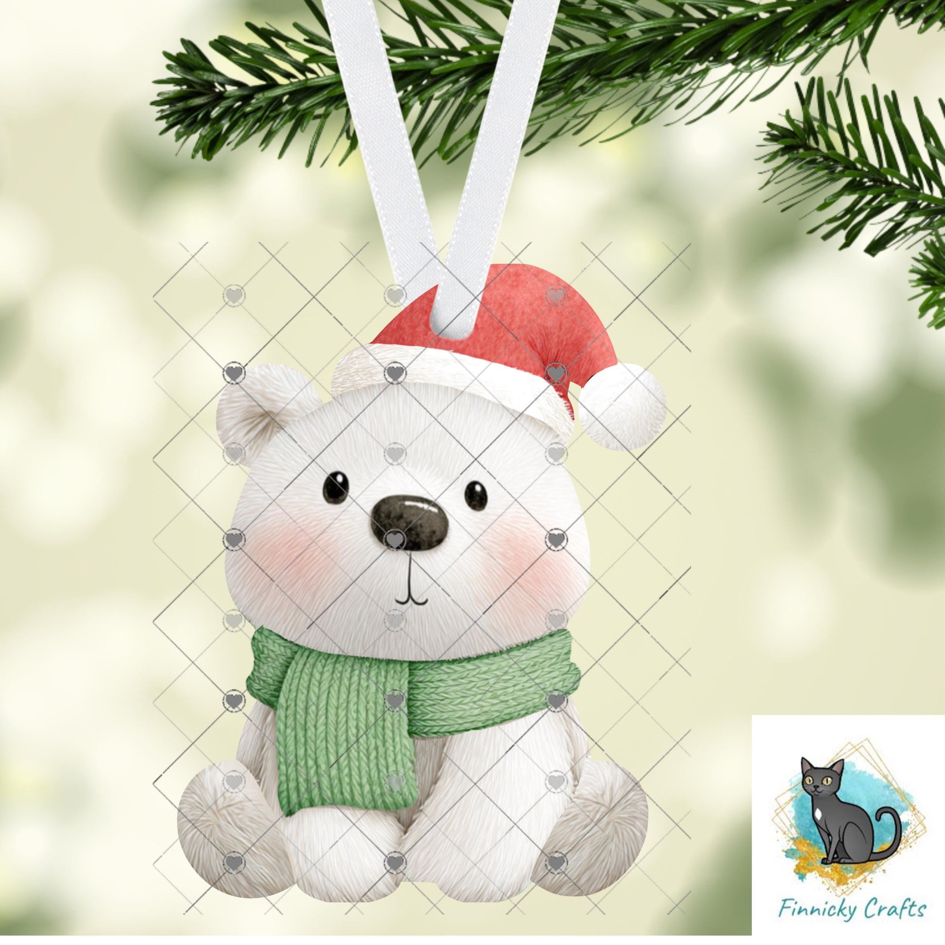 Seating Polar Bear with Scarf Christmas Ornament Bundle png, earrings, night light