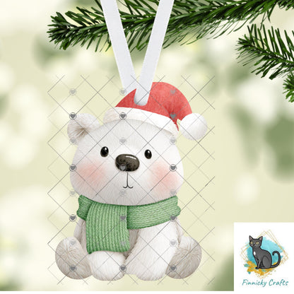 Seating Polar Bear with Scarf Christmas Ornament Bundle png, earrings, night light