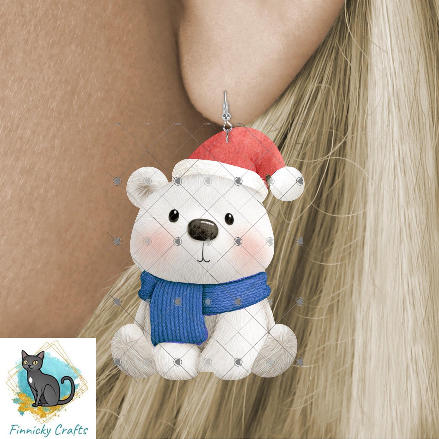 Seating Polar Bear with Scarf Christmas Ornament Bundle png, earrings, night light