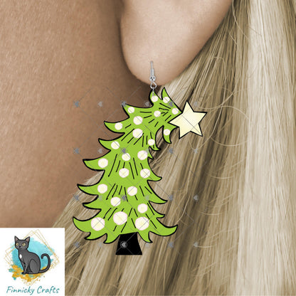 Green Whimsical tree, Earrings Design, Sublimation Decorations, Ornaments, DTF, Night Light