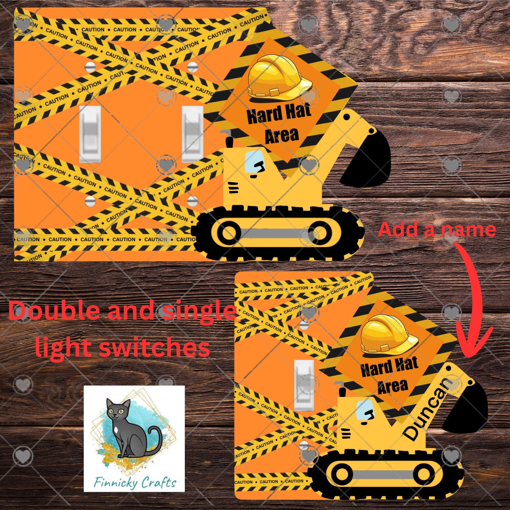 Construction Excavator Light Switch, Caution, Hard Hat, Personalizable, PNG, Design, Digital, Download, Sublimation, Decor