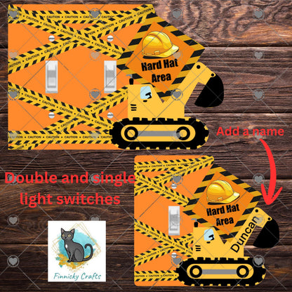 Construction Excavator Light Switch, Caution, Hard Hat, Personalizable, PNG, Design, Digital, Download, Sublimation, Decor