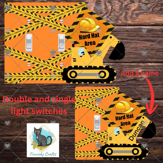 Construction Excavator Light Switch, Caution, Hard Hat, Personalizable, PNG, Design, Digital, Download, Sublimation, Decor