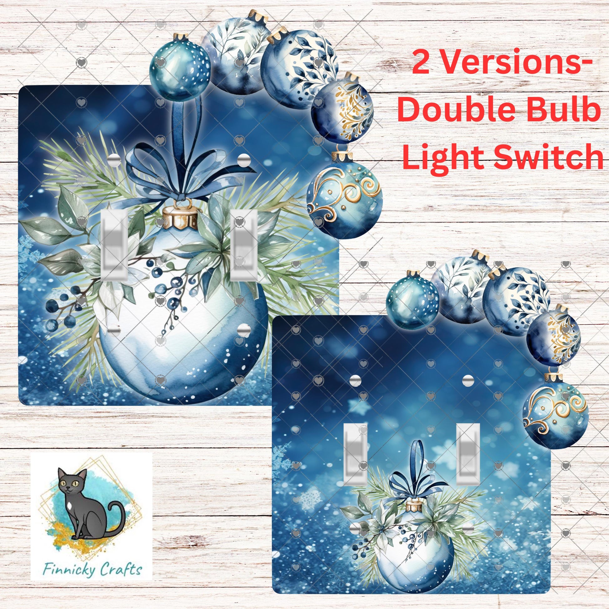 Blue Christmas Bulbs Double Light Switch, Sublimation, Decor, Sublimation, Digital, PNG, Design - 2 versions
