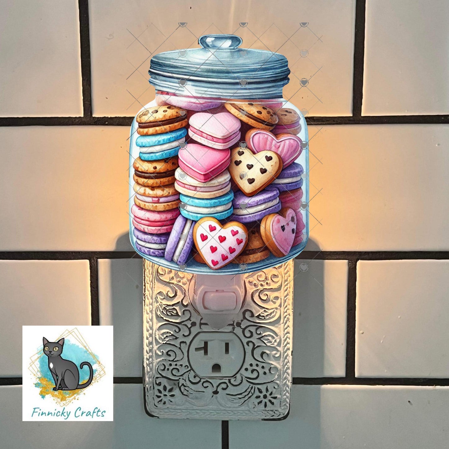 Heart-shaped Cookies/Macarons in a Jar Nightlight, Earrings, Ornament, DTF, Sublimation Design (Digital Design)