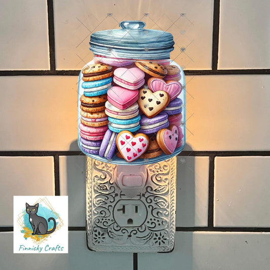 Heart-shaped Cookies/Macarons in a Jar Nightlight, Earrings, Ornament, DTF, Sublimation Design (Digital Design)
