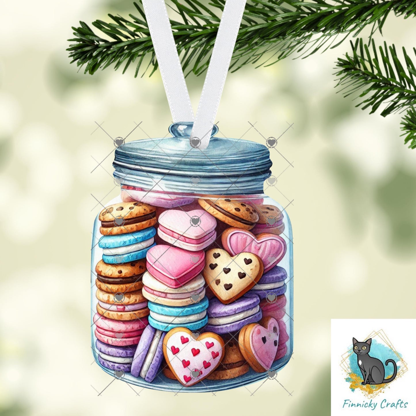 Heart-shaped Cookies/Macarons in a Jar Nightlight, Earrings, Ornament, DTF, Sublimation Design (Digital Design)
