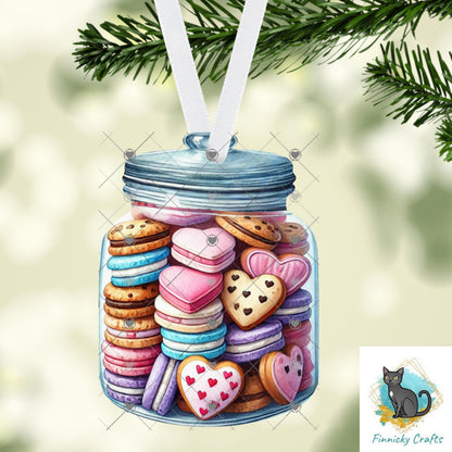 Heart-shaped Cookies/Macarons in a Jar Nightlight, Earrings, Ornament, DTF, Sublimation Design (Digital Design)