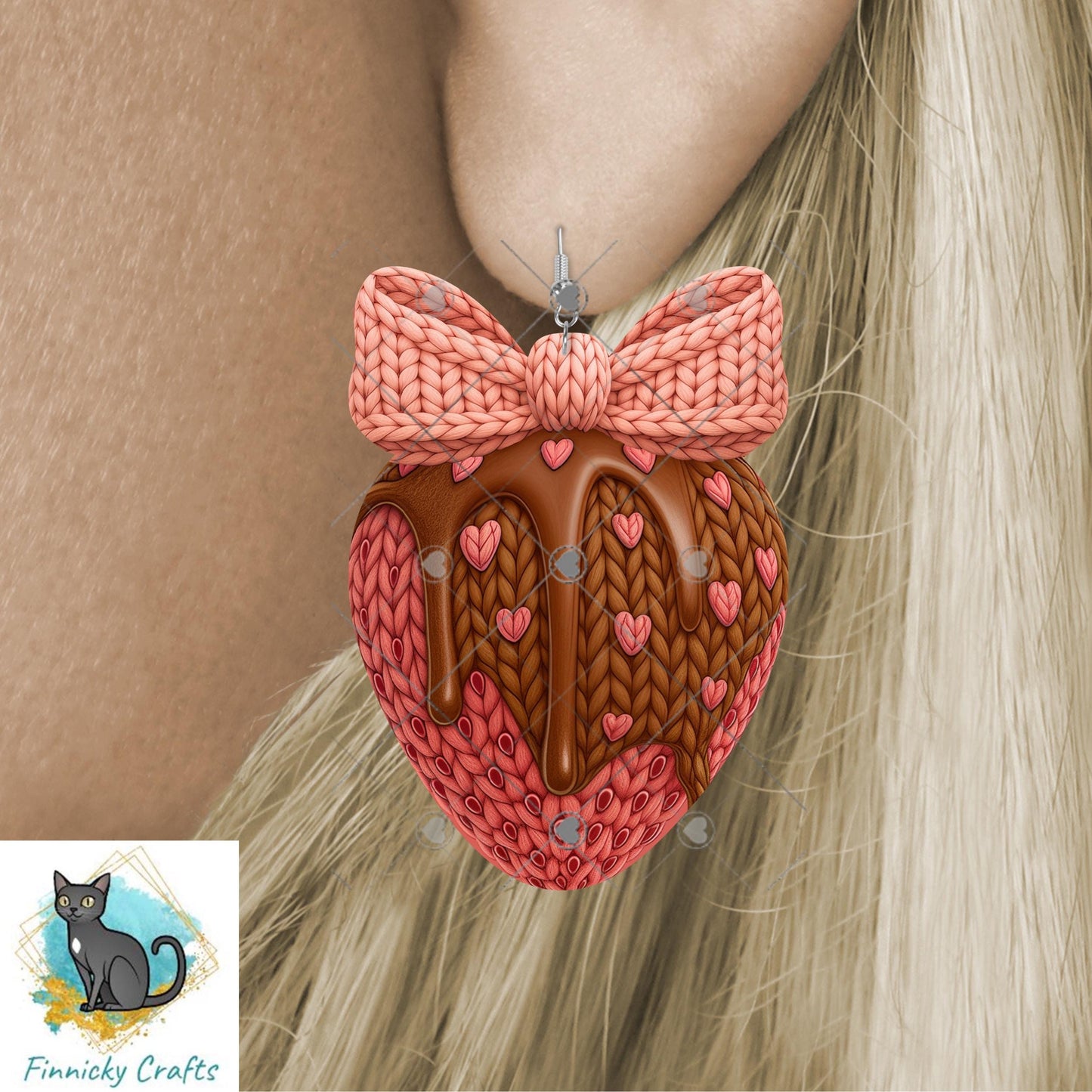 Strawberry with Bow - Sublimation Design Png Template - Gift, Earrings, Night Light, keyring, DTF