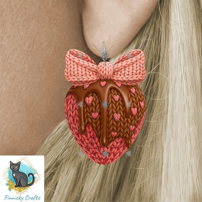 Strawberry with Bow - Sublimation Design Png Template - Gift, Earrings, Night Light, keyring, DTF