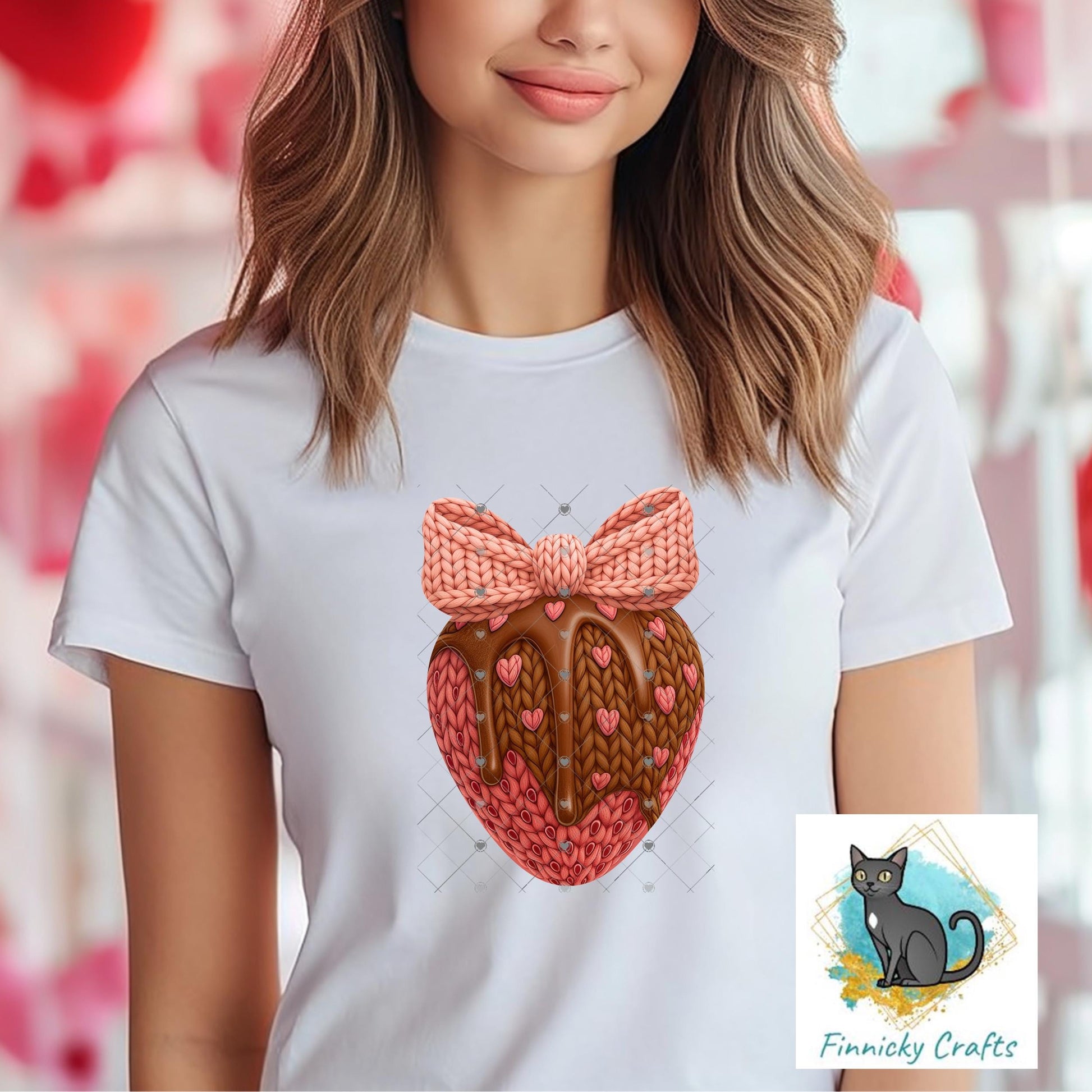 Strawberry with Bow - Sublimation Design Png Template - Gift, Earrings, Night Light, keyring, DTF