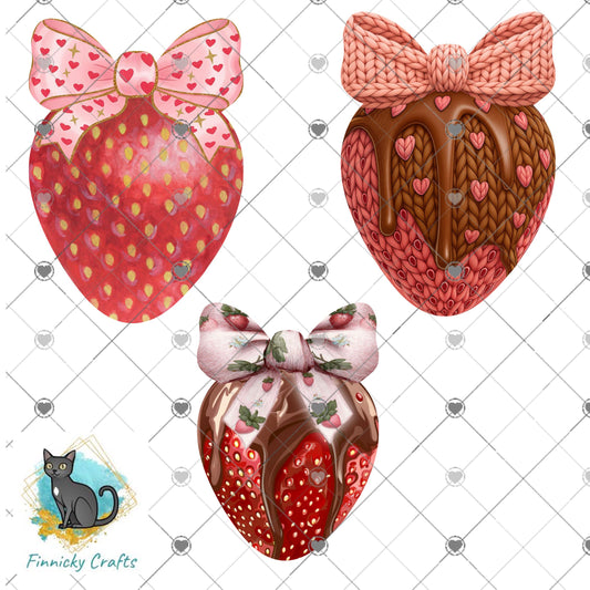 Strawberry with Bow - Sublimation Design Png Template - Gift, Earrings, Night Light, keyring, DTF