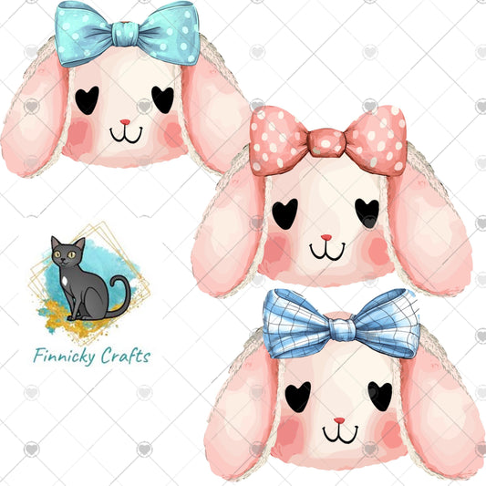 Furry Bunny Head with Bow, PNG, Sublimation Design, Earrings, Night Light, Home Decor (Digital Download)