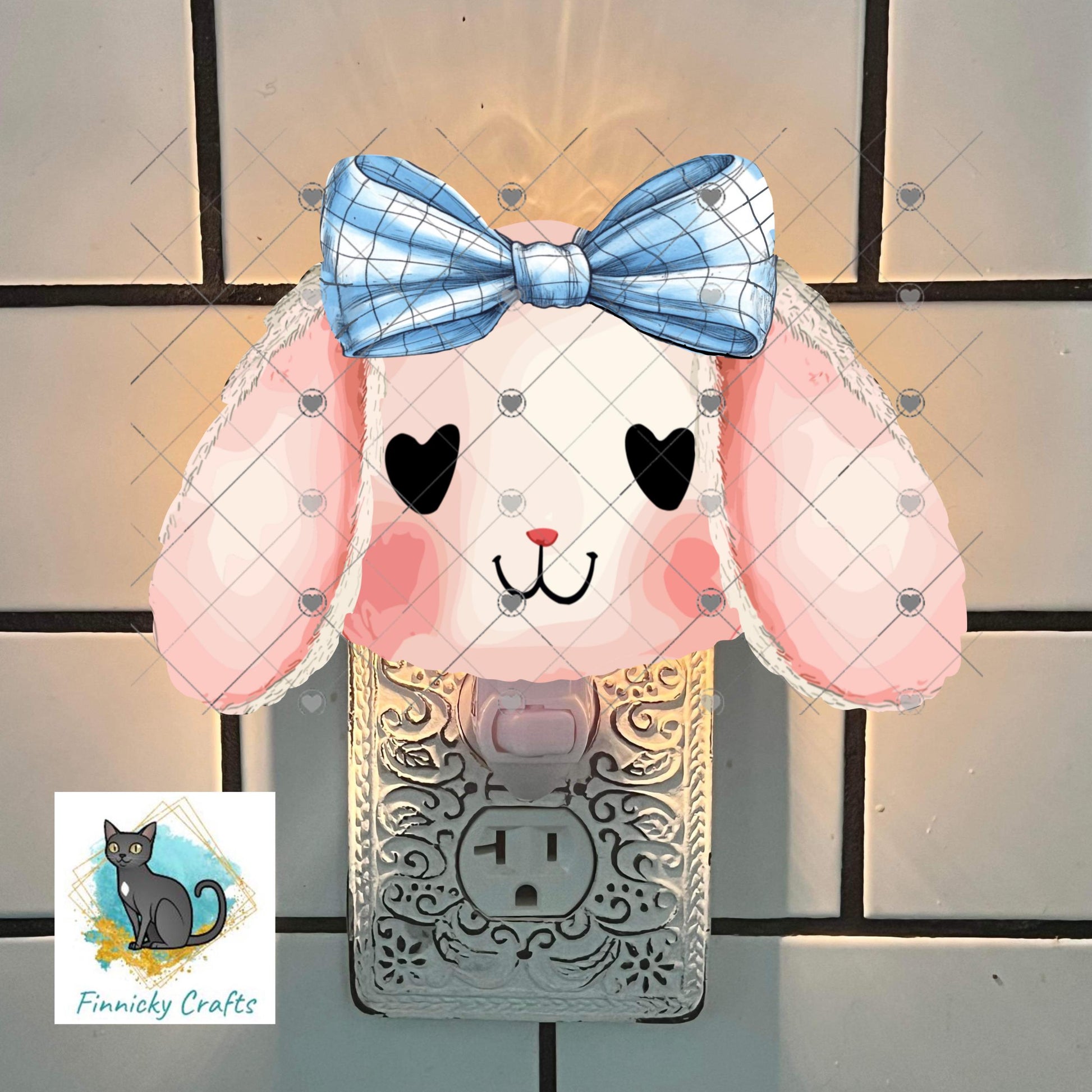 Furry Bunny Head with Bow, PNG, Sublimation Design, Earrings, Night Light, Home Decor (Digital Download)
