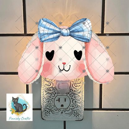 Furry Bunny Head with Bow, PNG, Sublimation Design, Earrings, Night Light, Home Decor (Digital Download)