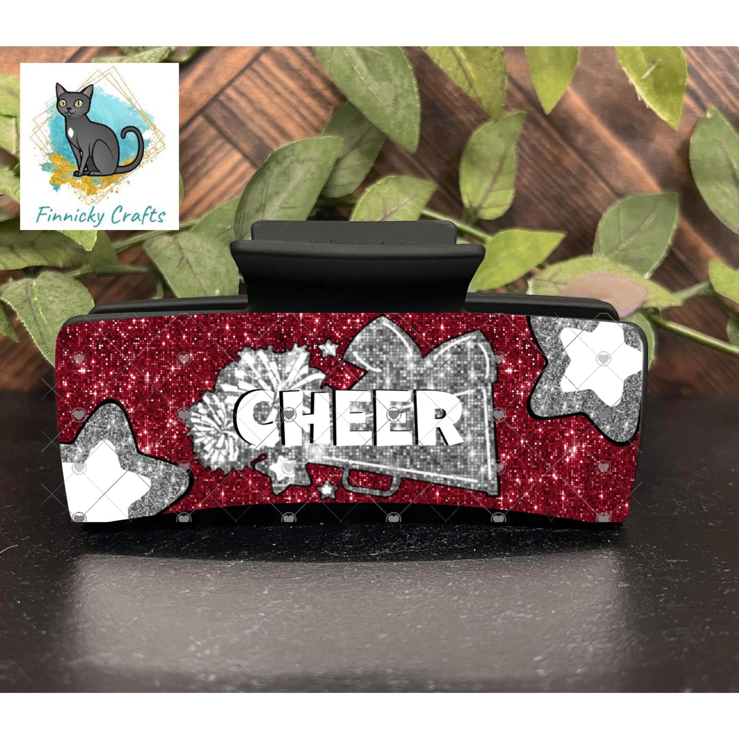 Cheer Hair Clip, Large and Small - Add Personalization or comes with “Cheer” Digital Download - Red and Gray