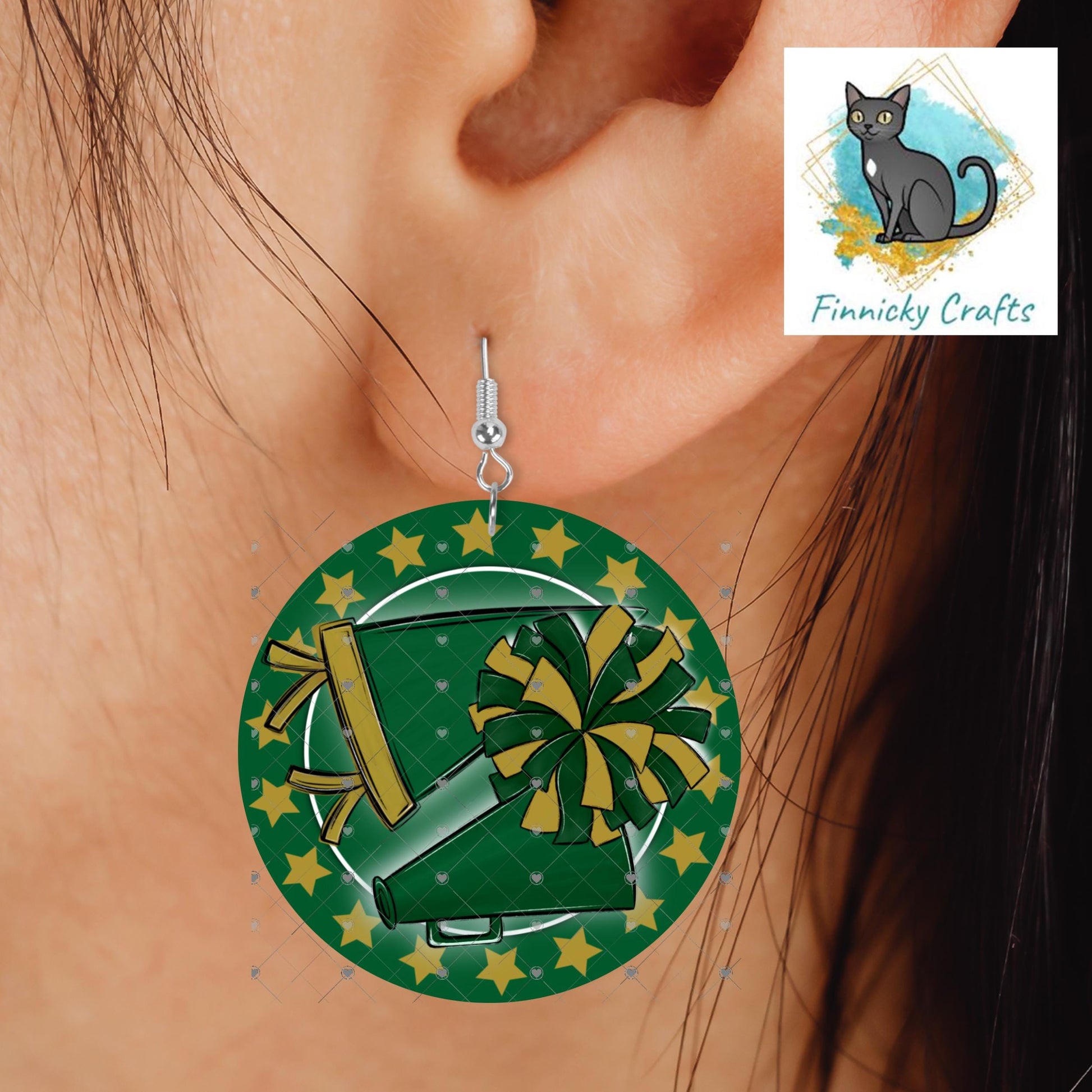 Cheer Hair Clip, Large and Small - Add Personalization or comes with “Cheer” Digital Download - Green and Gold