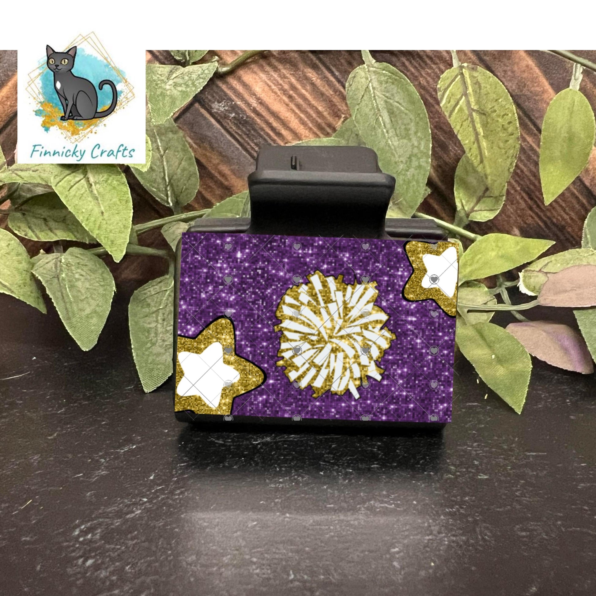 Cheer Hair Clip and Earrings, Large and Small - Add Personalization or comes with “Cheer” Digital Download - Purple and Gold