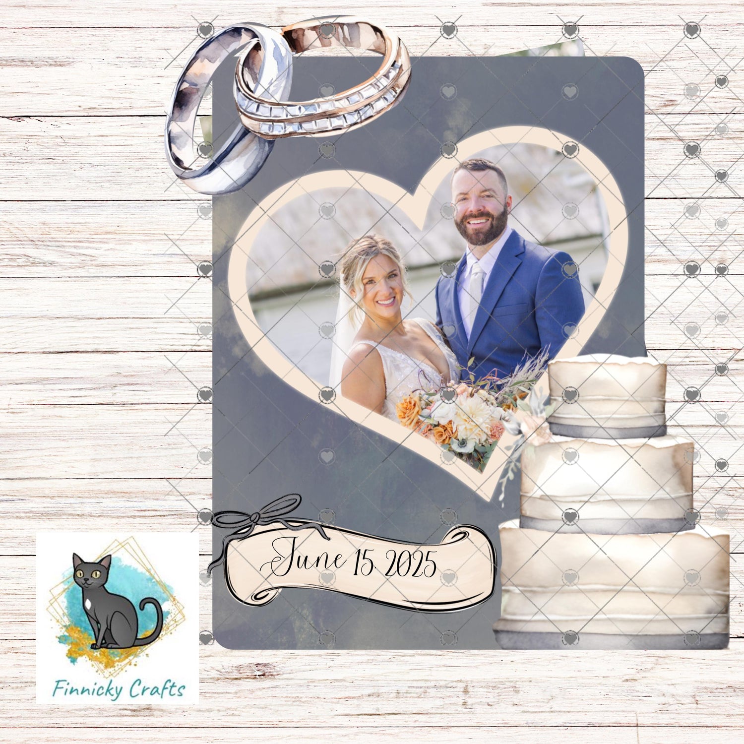 Wedding Rings and Cake Frame Sublimation Sign, personalize, customize (Digital Design)