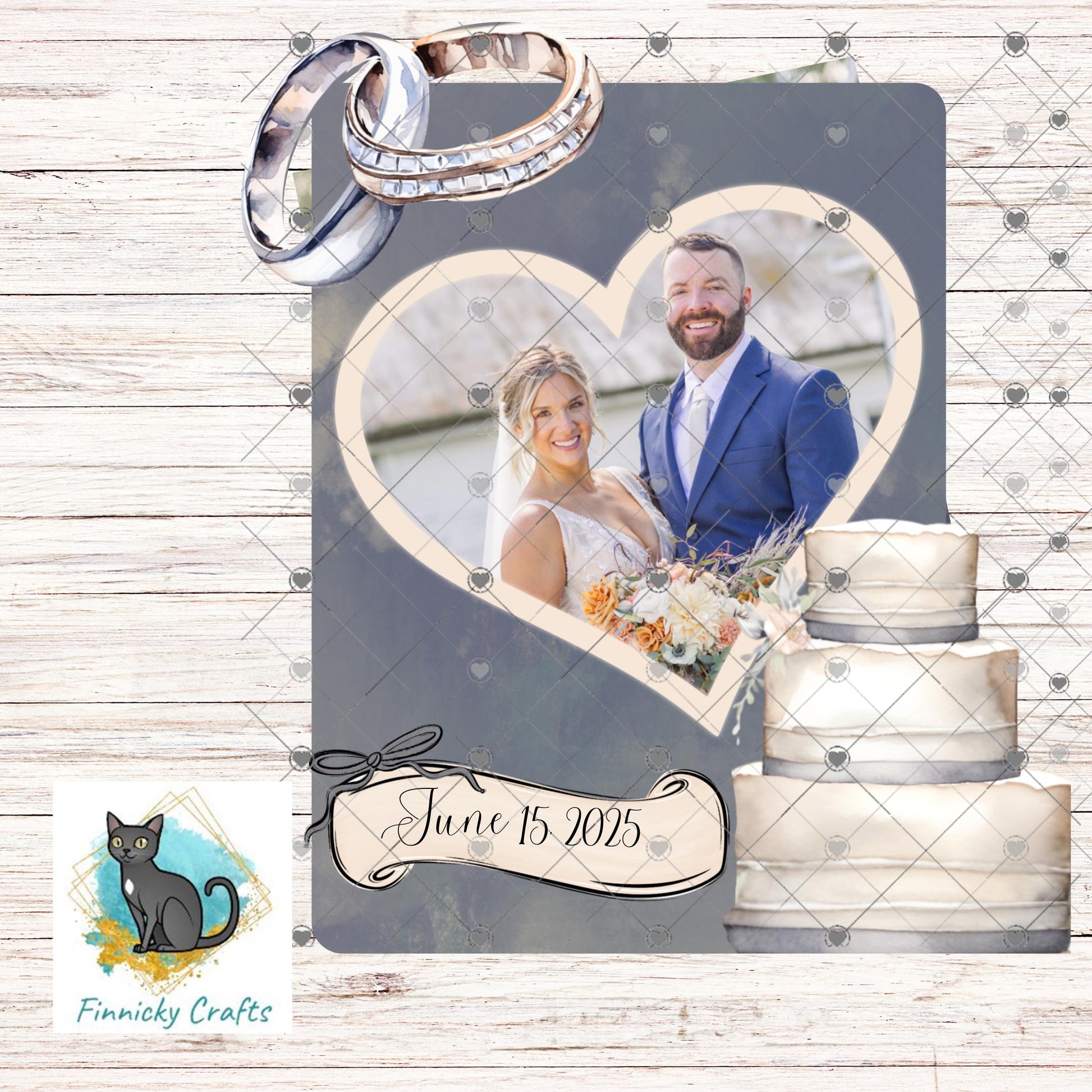 Wedding Rings and Cake Frame Sublimation Sign, personalize, customize (Digital Design)