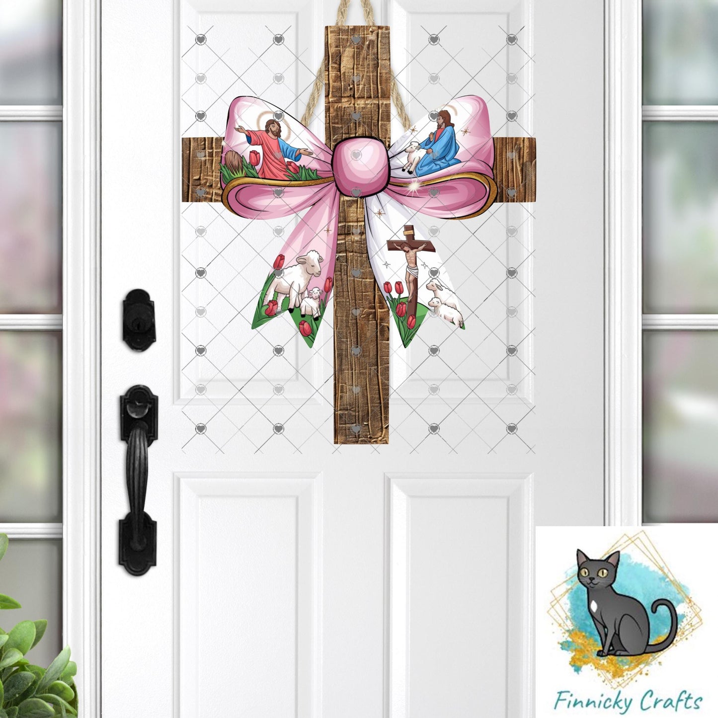 Cross with Easter Bow, Sublimation, Digital, PNG Design, Download for Earrings, Wall Decor, Door Hanger