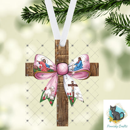 Cross with Easter Bow, Sublimation, Digital, PNG Design, Download for Earrings, Wall Decor, Door Hanger