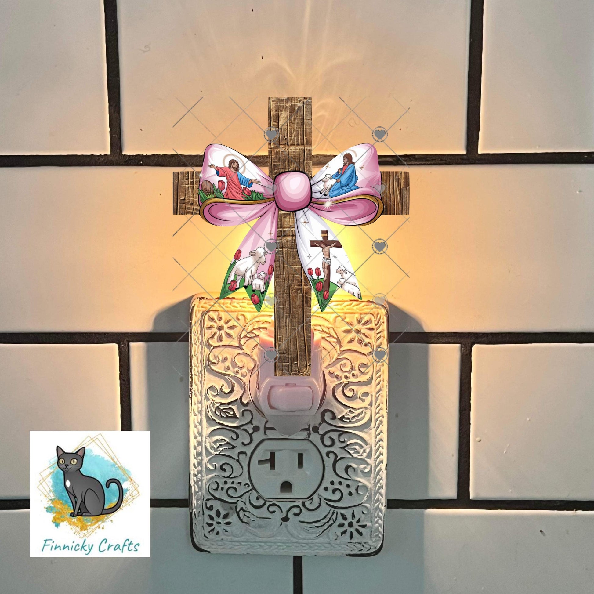 Cross with Easter Bow, Sublimation, Digital, PNG Design, Download for Earrings, Wall Decor, Door Hanger