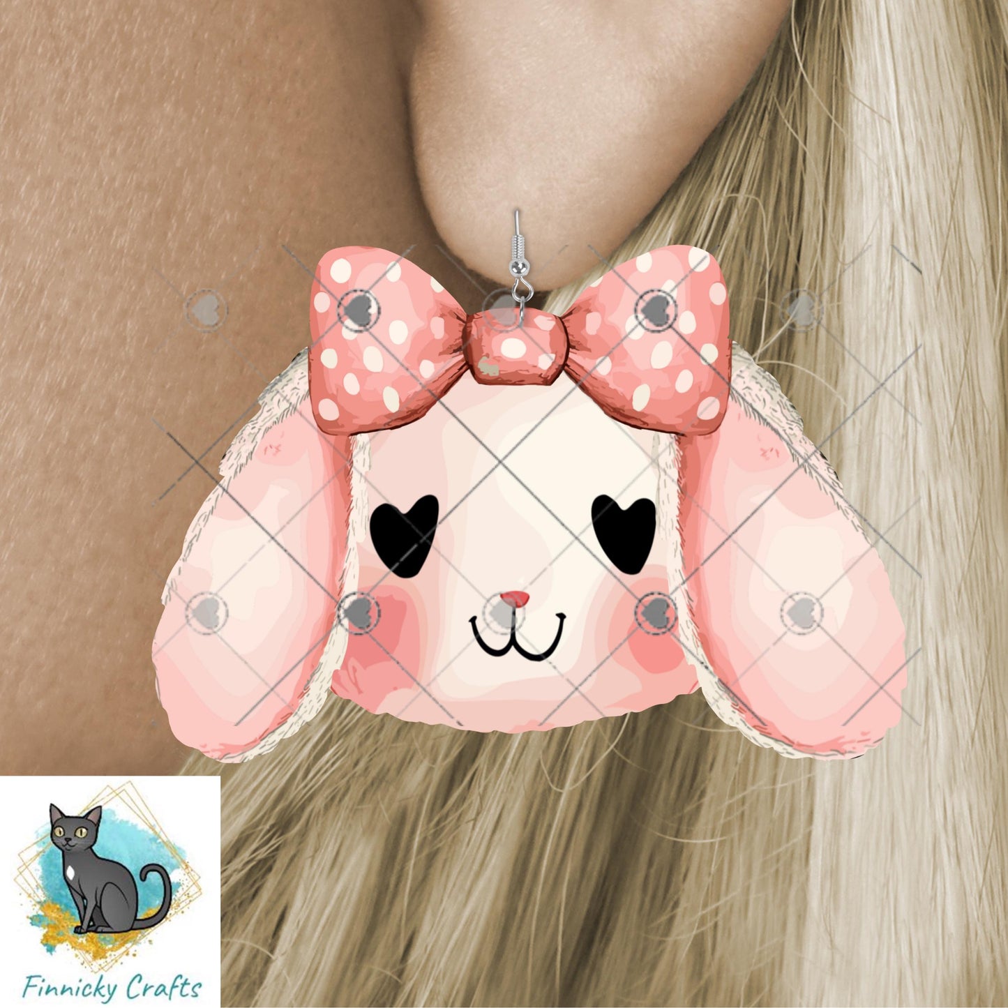 Furry Bunny Head with Bow, PNG, Sublimation Design, Earrings, Night Light, Home Decor (Digital Download)