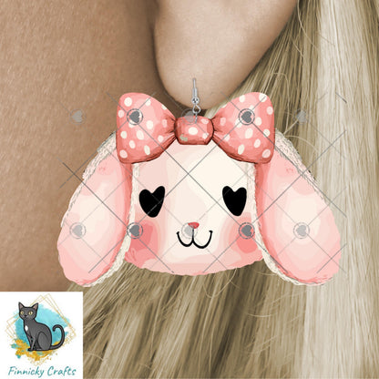 Furry Bunny Head with Bow, PNG, Sublimation Design, Earrings, Night Light, Home Decor (Digital Download)