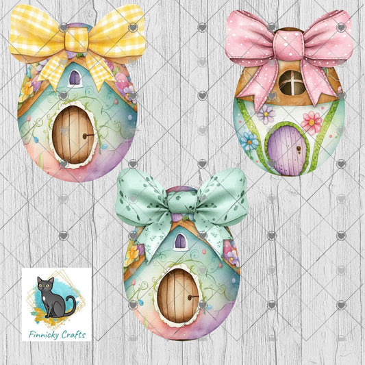 Easter Eggs with Bows – Sublimation Design (PNG), Digital Design, DTF, fairy houses