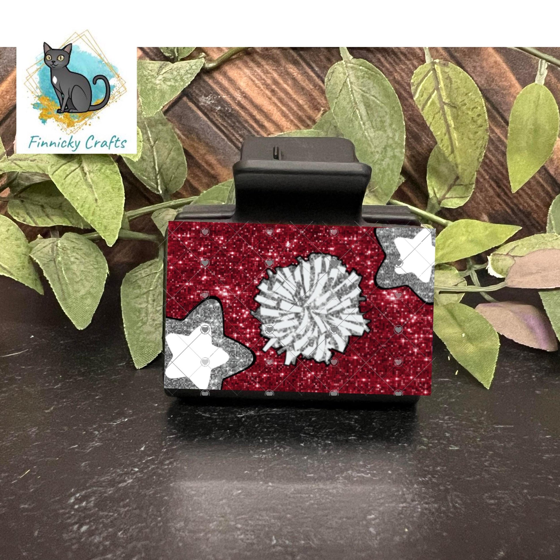 Cheer Hair Clip, Large and Small - Add Personalization or comes with “Cheer” Digital Download - Red and Gray