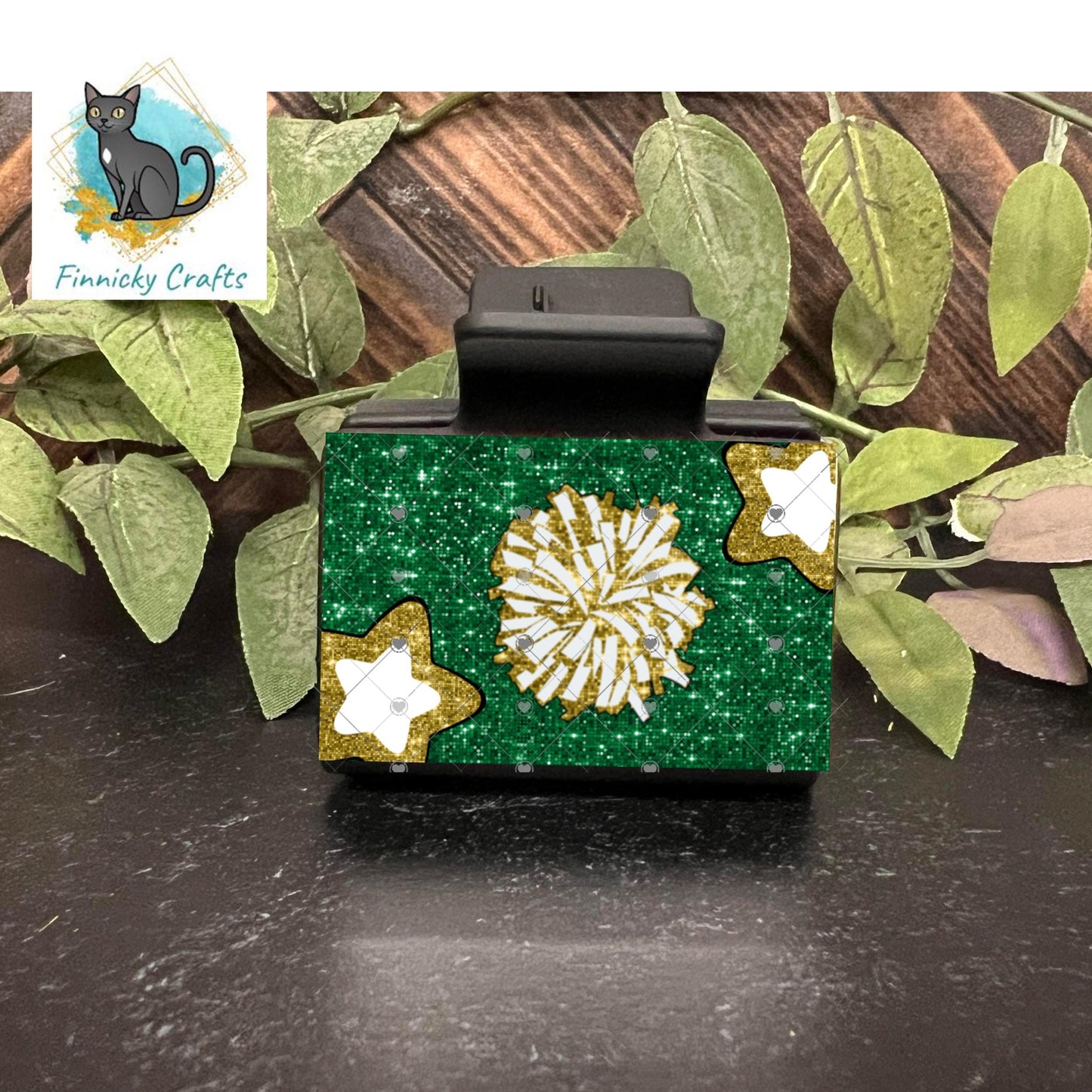 Cheer Hair Clip, Large and Small - Add Personalization or comes with “Cheer” Digital Download - Green and Gold